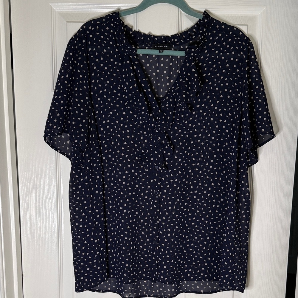Pleione Navy Blouse with Dots